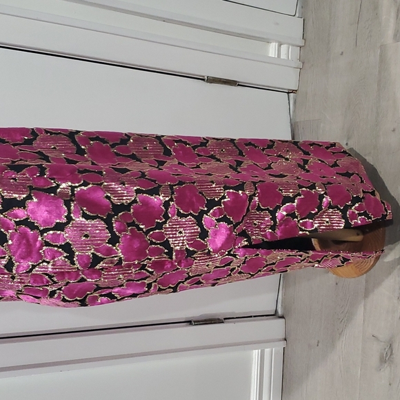 Women's Vintage Embroidered Burn Out Hot Pink Floral Velvet Dress sz Small - Picture 6 of 11